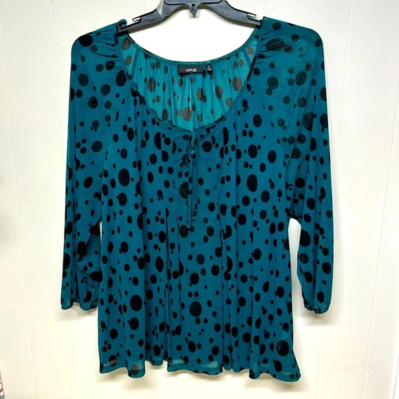 Apt.9 Semi Sheer Blue and Black polka dot - Picture 1 of 8